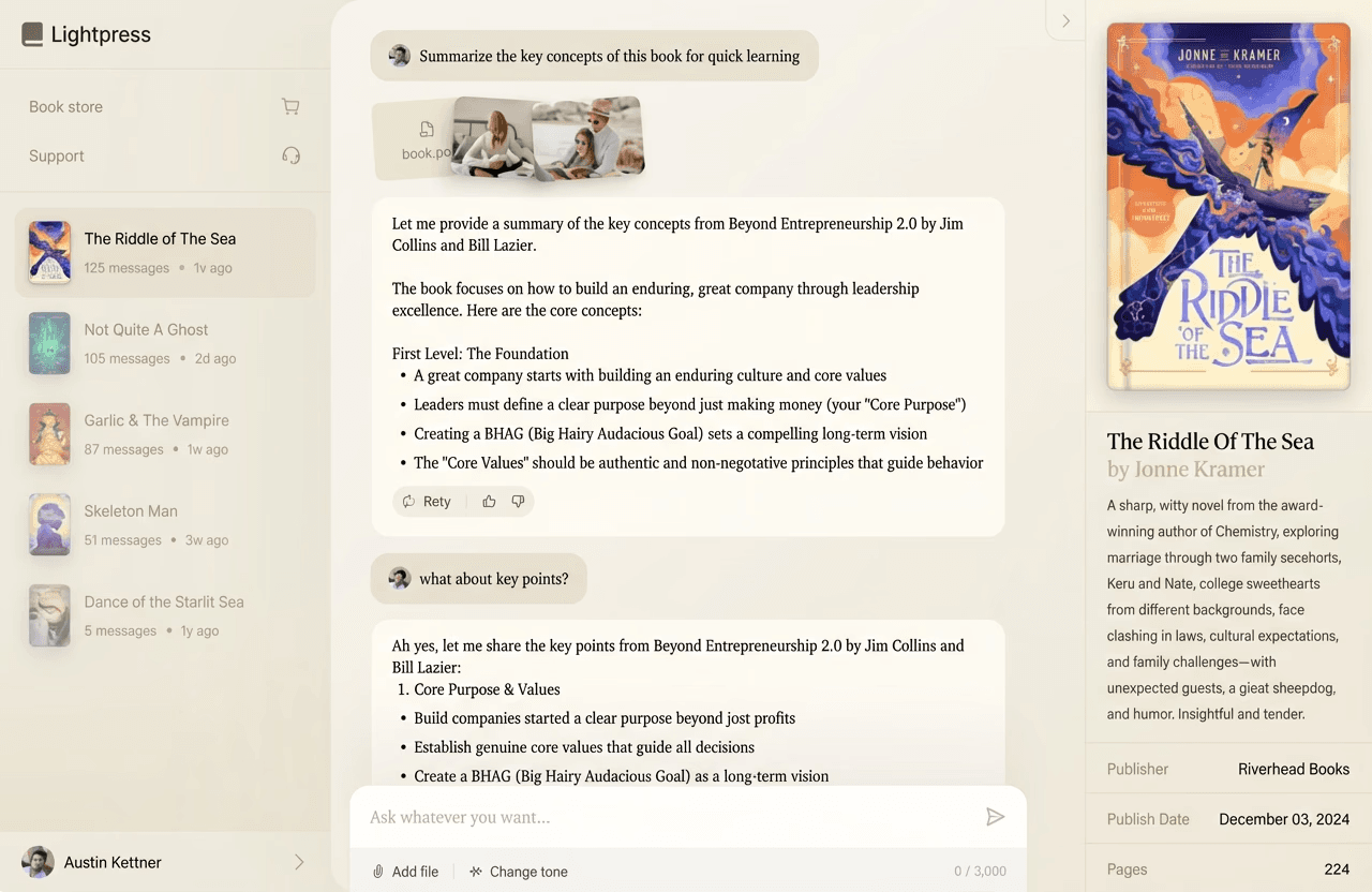 LightPress app interface